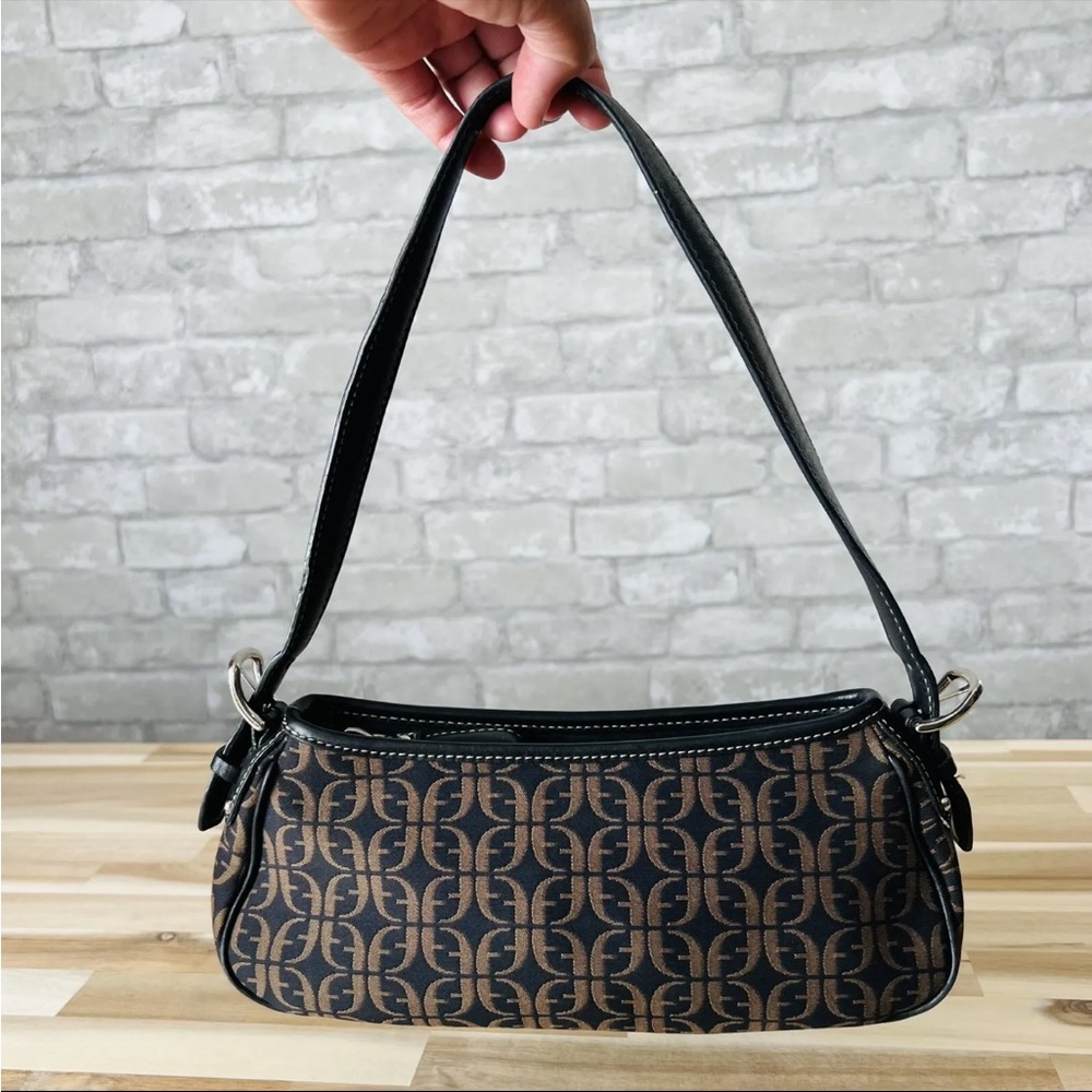 Vintage Y2K Fossil Shoulder Bag All Over Print Black and Brown Canvas